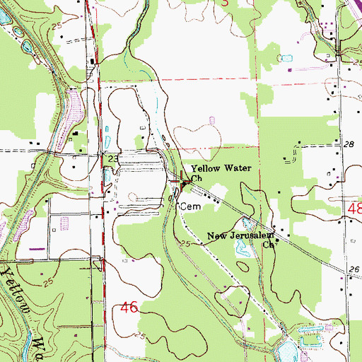 Topographic Map of Yellow Water Baptist Church, LA