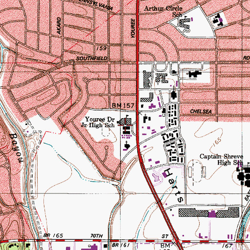 Topographic Map of Youree Drive Middle AP Magnet School, LA