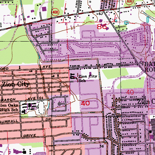 Topographic Map of Zion City School, LA