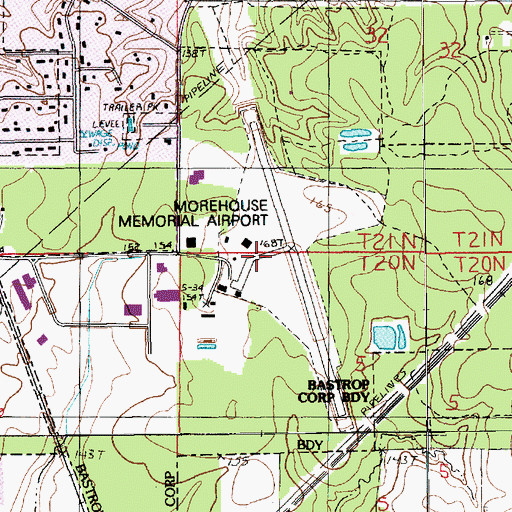 Topographic Map of Morehouse Memorial Airport, LA
