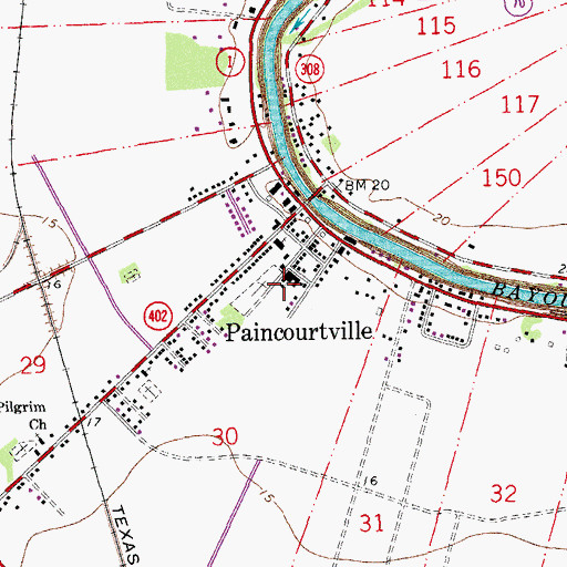 Topographic Map of Paincourtville, LA