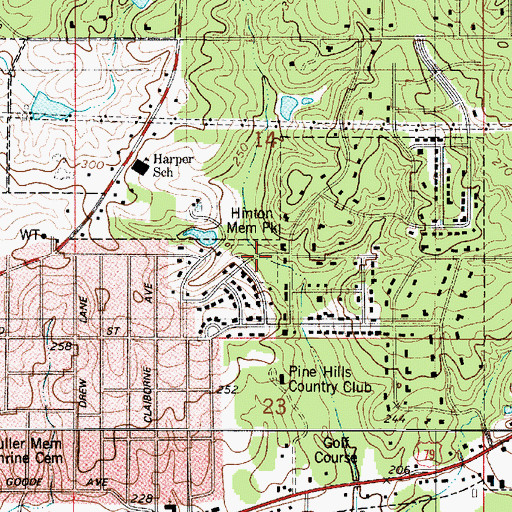 Topographic Map of Hinton Memorial Park, LA