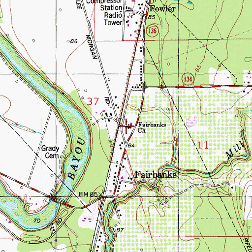 Topographic Map of Fairbanks Baptist Church, LA