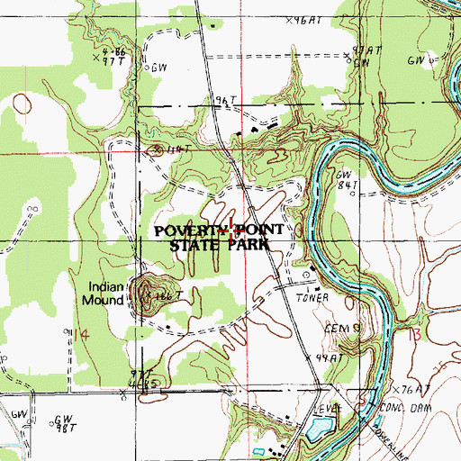 Topographic Map of Poverty Point State Historic Site, LA