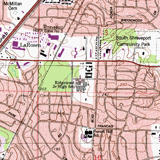 Topographic Map of Ridgewood Middle School, LA