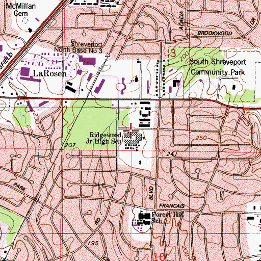 Topographic Map of Ridgewood Middle School, LA