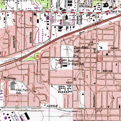 Topographic Map of Bethune Middle Academy School, LA