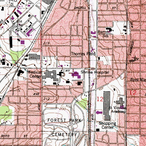 Topographic Map of Shriners Hospitals for Children Shreveport, LA