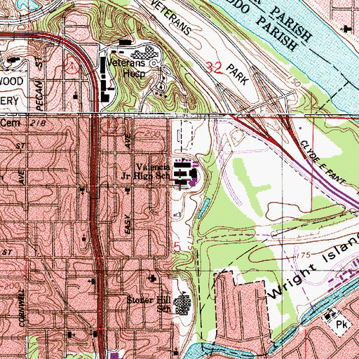 Topographic Map of Caddo Parish Magnet High School, LA