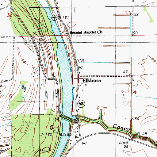Topographic Map of Elkhorn, LA