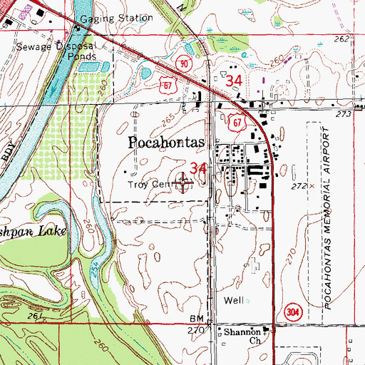 Topographic Map of Troy Cemetery, AR