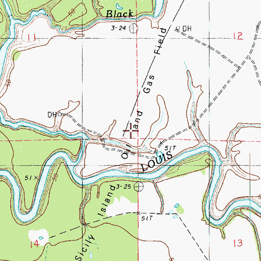 Topographic Map of Sicily Island Oil and Gas Field, LA