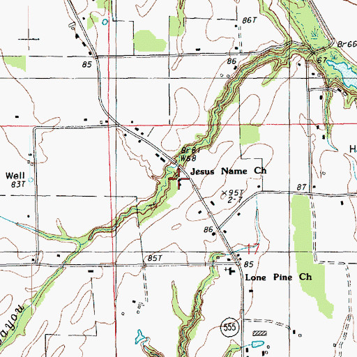 Topographic Map of Jesus Name Church, LA