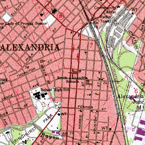 Topographic Map of Alma Redwine Elementary School, LA