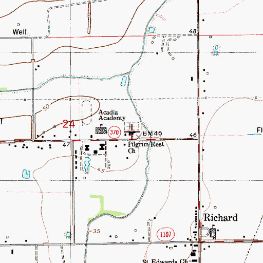 Topographic Map of Pilgrims Rest Baptist Church, LA