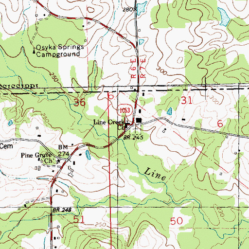 Topographic Map of Line Creek Baptist Church, LA