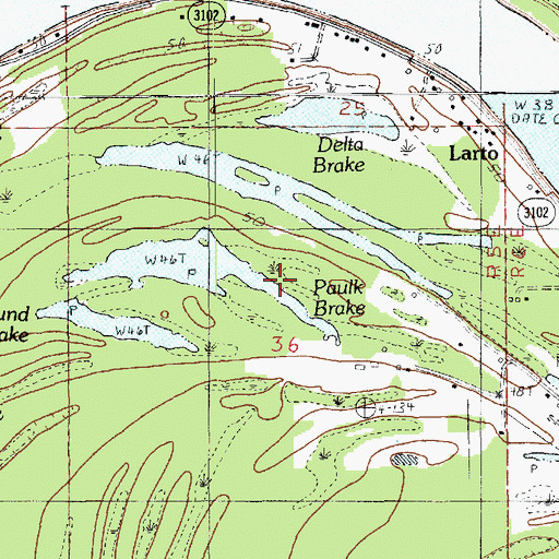 Topographic Map of Paulk Brake, LA