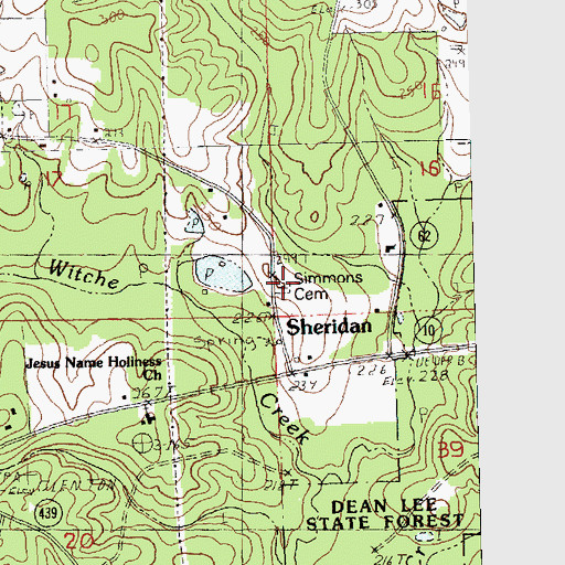 Topographic Map of Simmons Cemetery, LA
