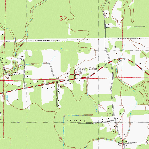 Topographic Map of Seven Oaks Baptist Church, LA
