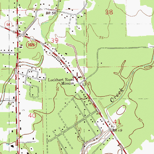 Topographic Map of Lockhart Road Baptist Church, LA