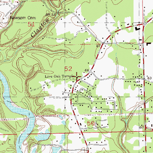 Topographic Map of Live Oak Temple, LA