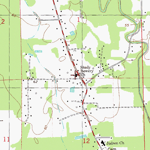 Topographic Map of Shady Bowery Church, LA