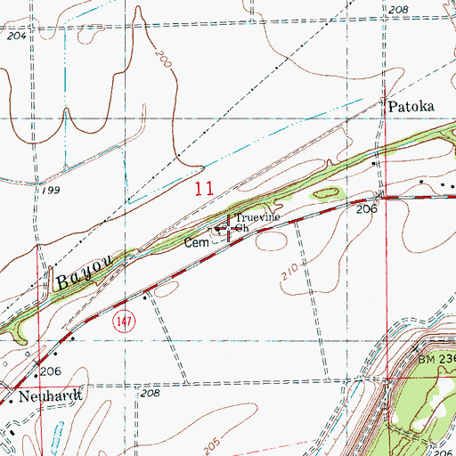 Topographic Map of Truevine Cemetery, AR