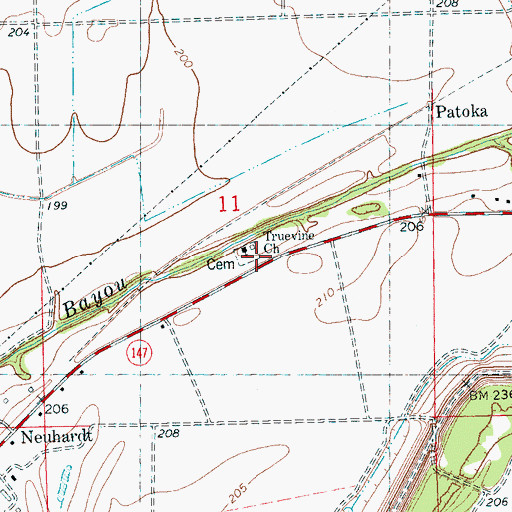 Topographic Map of Truevine Church, AR