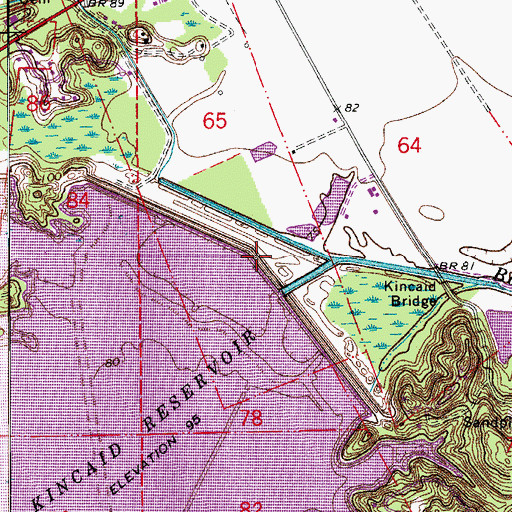 Topographic Map of Kincaid Reservoir Dam, LA