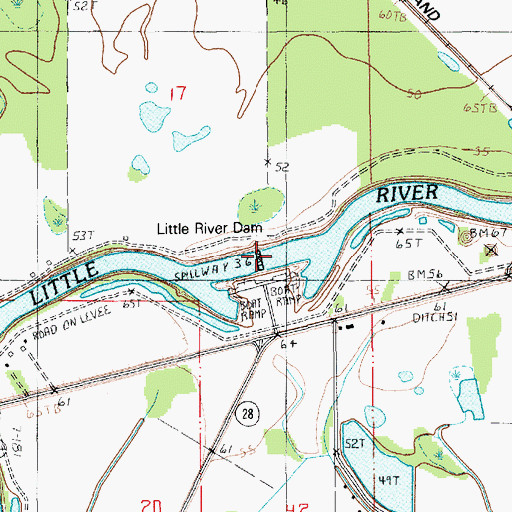 Topographic Map of Little River Closure Dam, LA