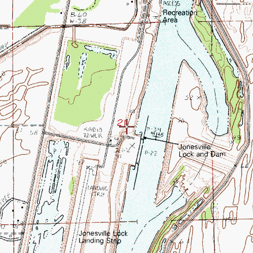 Topographic Map of Jonesville Closure Dam, LA