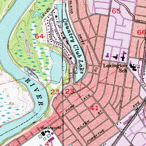 Topographic Map of Country Club Lake Dam, LA