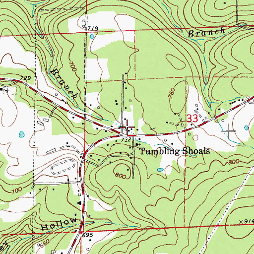 Topographic Map of Tumbling Shoals, AR