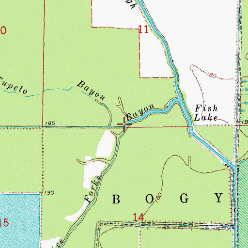 Topographic Map of Tupelo Bayou, AR