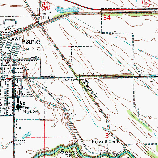 Topographic Map of Tupelo Brake, AR