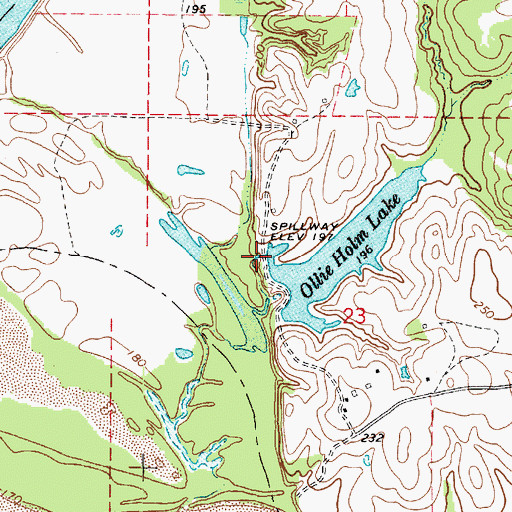 Topographic Map of Ollie Holm Lake Dam, LA