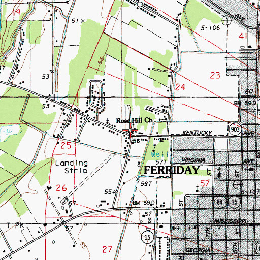 Topographic Map of Rosehill Baptist Church, LA
