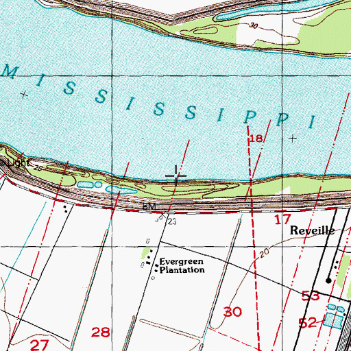 Topographic Map of Evergreen Landing, LA