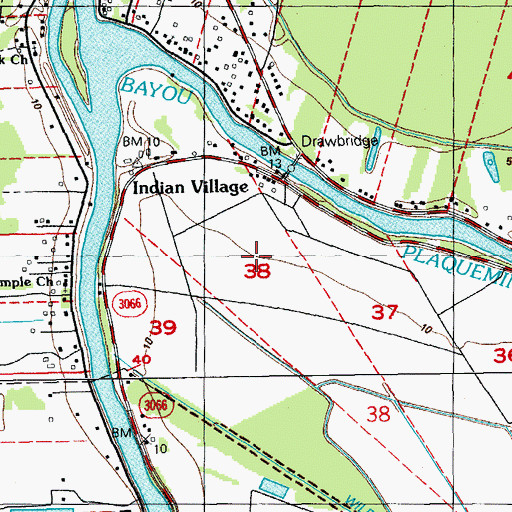 Topographic Map of Indian Village Plantation (historical), LA