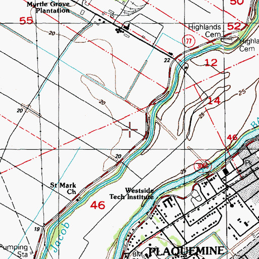 Topographic Map of Jacob Bayou Oil Field, LA