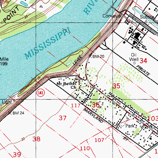 Topographic Map of Jerusalem Baptist Cemetery, LA