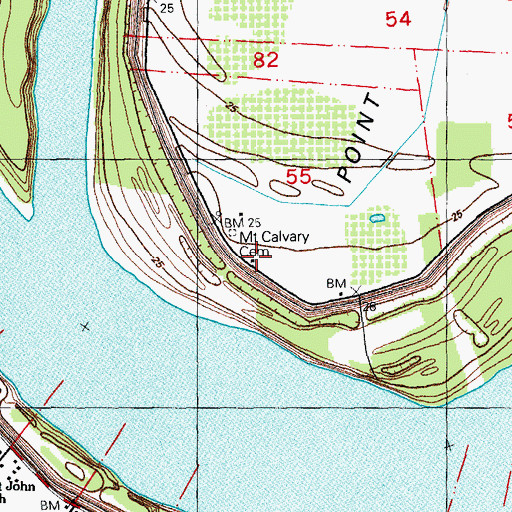 Topographic Map of Mount Calvary Cemetery, LA