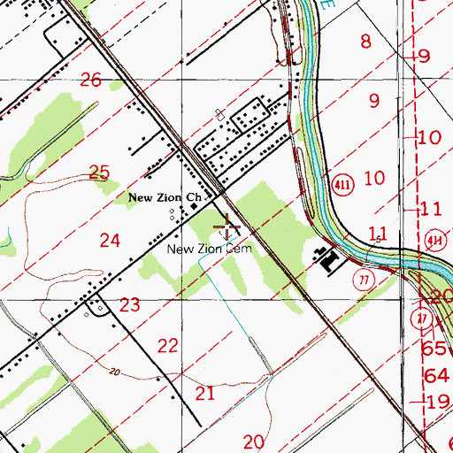 Topographic Map of New Zion Baptist Cemetery, LA