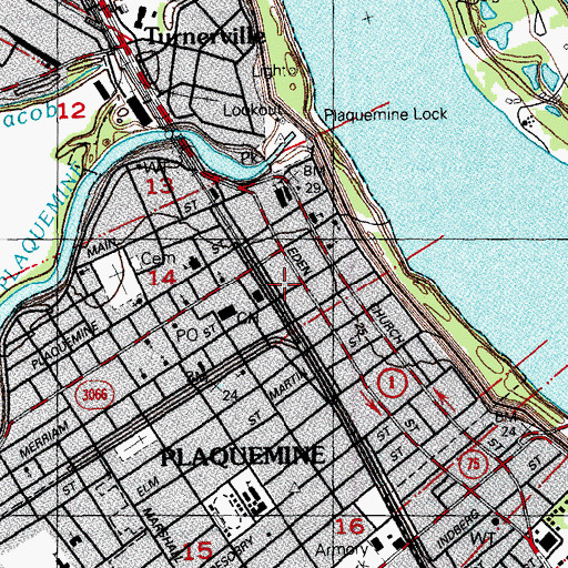 Topographic Map of Plaquemine Historic District, LA