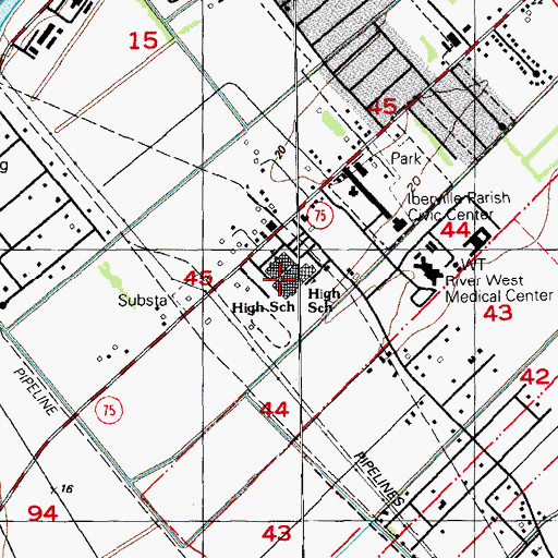 Topographic Map of Plaquemine Senior High School, LA