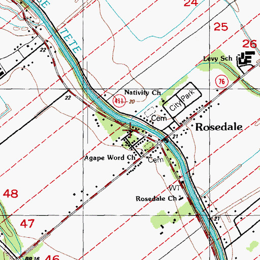 Topographic Map of Rosedale Church, LA