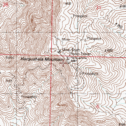 Topographic Map of Harquahala Mountain, AZ