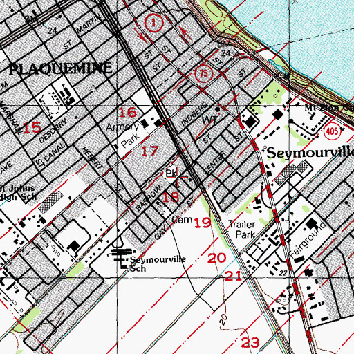 Topographic Map of Saint Johns Baptist Church, LA