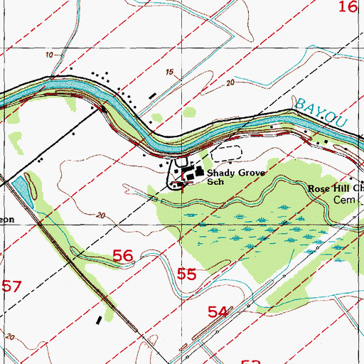 Topographic Map of Shady Grove Plantation (historical), LA