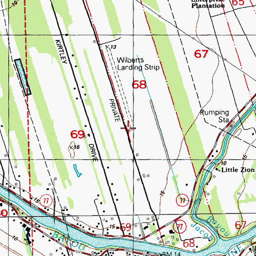 Topographic Map of Wilbert Airport, LA